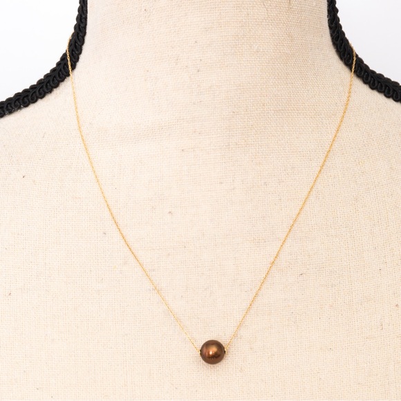 Minimalist floating pearl necklace chocolate pearl 14K choker chain necklace - Picture 9 of 16